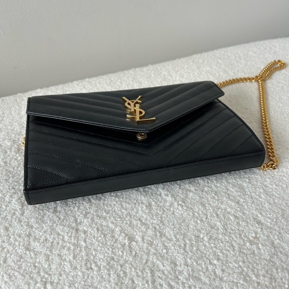 SOLD Saint Laurent YSL Monogram Large Wallet on Chain Grained Leather 100% Auth - Picture 8 of 14